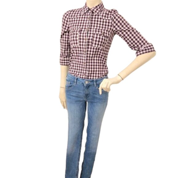 Garage Purple and white buffalo check plaid button up shirt, cotton - Picture 3 of 11